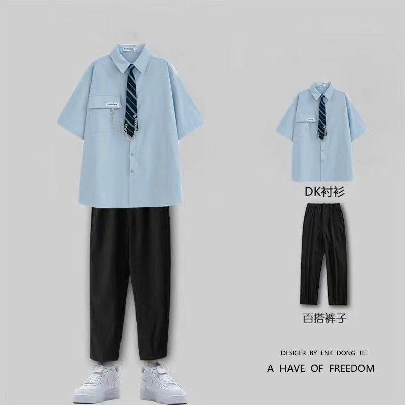学院风夏季短袖衬衫学生宽松dk制服衬衣男女毕业典礼拍照班服套装 - 图1