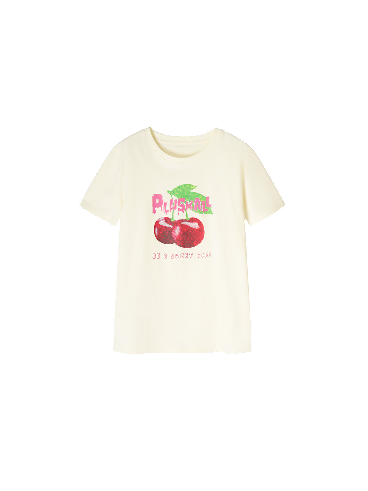 PLUSMALL樱桃派对夏季新款设计感水果涂鸦印花纯棉T恤短袖女-图3