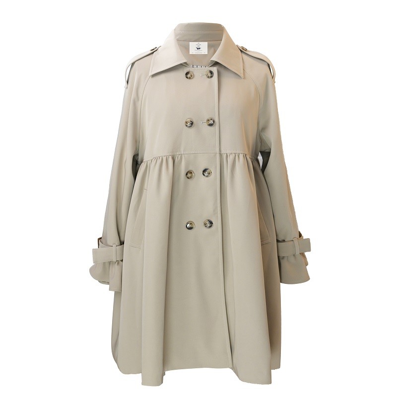 阿车家的大码JK 卡其色中长款风衣女春季新款韩版双排扣短款外套 - 图3