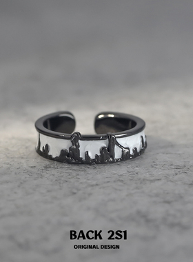 小众设计黑白胶片围城戒指