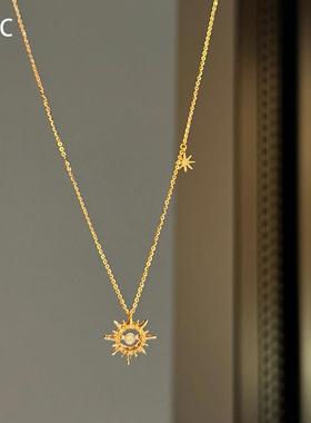 金色太阳项链女2025新款轻奢小众