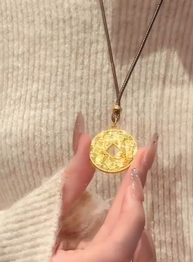 金色碎冰冰铜钱项链女款2025新款