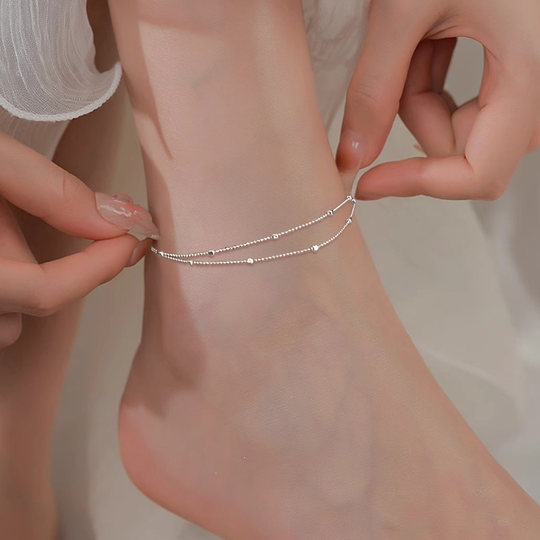Simple double layer small square anklet for women 2025 new trend