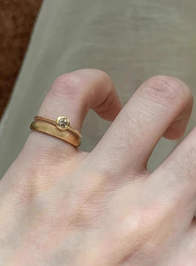 复古双层叠戴拉丝戒指女轻奢高级