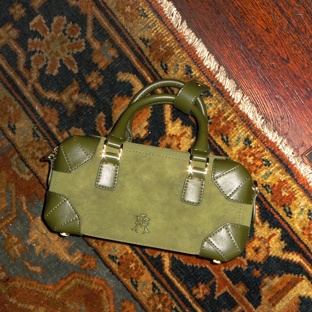 FROM ARACHNID小众设计师磨砂皮绒面麂皮手提保龄球包斜挎包 - 图1