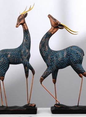 客厅装饰摆件梅花鹿一对酒柜饰品