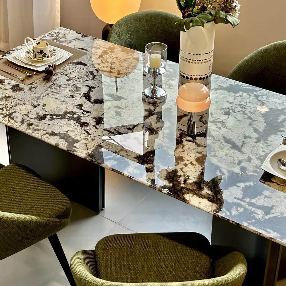 天然雪山兰奢石餐桌轻奢高端长方形家用大理石餐桌椅子组合,淘宝优惠券,粉丝福利购,淘宝优惠卷