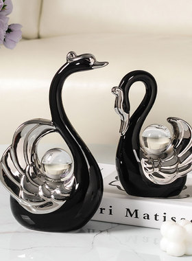 北欧风水晶球情侣天鹅装饰摆件