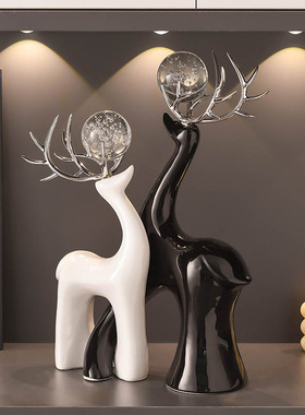 高级感陶瓷鹿摆件一对