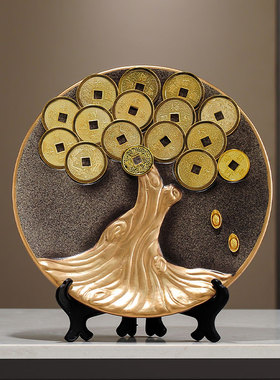 轻奢金钱树摆件陶瓷摆盘工艺品