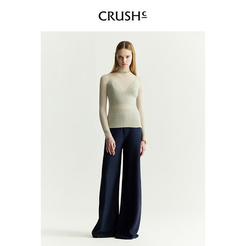商场同款 CRUSH Collection冬季新款羊绒高领毛衣针织上衣长袖衫 - 图0
