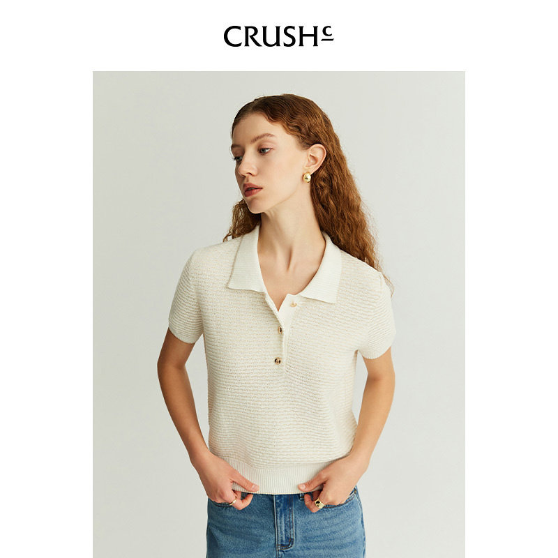 CRUSH Collection早春新款亮闪拼色POLO衫春夏针织衫短袖,淘宝优惠券,粉丝福利购,淘宝优惠卷