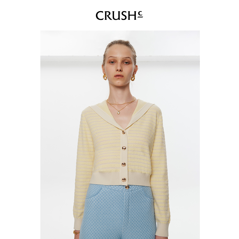 CRUSH Collection2024年早春新款洋气法式针织海军领开衫短外套女 - 图1