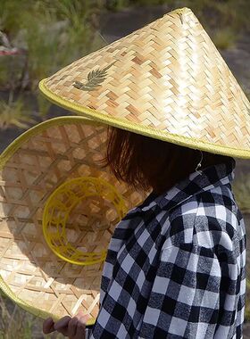 Chinese Retro Bamboo Rattan Fisherman Hat Handmade Weave Str
