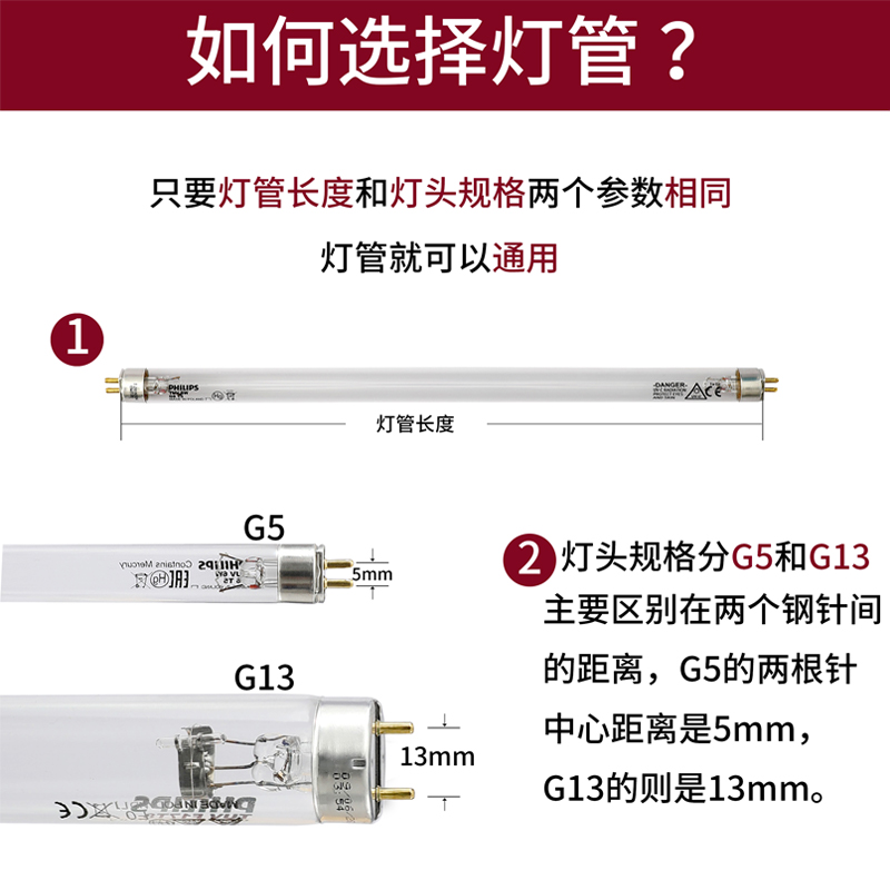 飞利浦紫外线UV杀菌碗柜消毒T5医疗专用T8灯管TUV消毒柜UVC灯管 - 图3