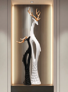 入户玄关招财鹿摆件轻奢高档客厅进门装饰高级感电视柜竖高工艺品