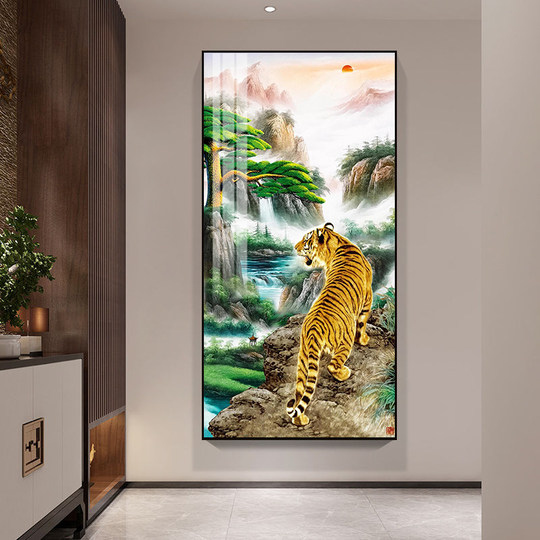 新中式老虎山水画虎年春节年画中国风客厅入户门正对墙挂画寓意好