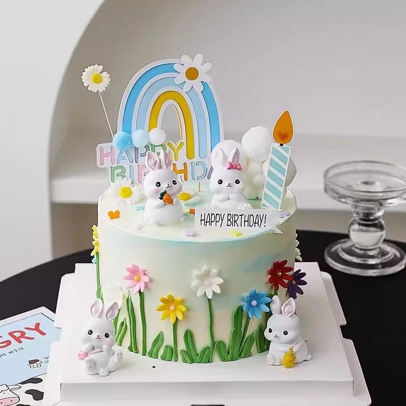 小兔子蛋糕装饰摆件可爱兔宝宝周岁满月百天男孩女孩生日烘焙插件