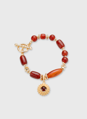 lost in echo2026春夏新款时髦高级感好运红玛瑙串珠太阳吊坠手链