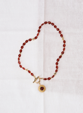 lostinecho红玛瑙太阳吊坠项链