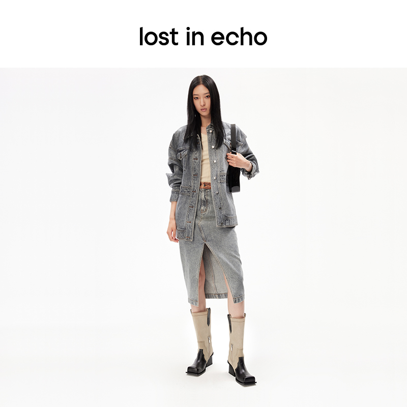 lost in echo设计师品牌涂层雪花水洗宽松牛仔外套中性宽松百搭 - 图2