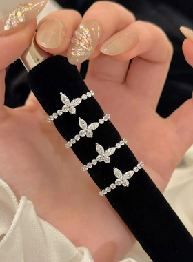 柏诗艾菲S925纯银蝴蝶满钻排钻戒指小众设计轻奢精致百搭饰品简单