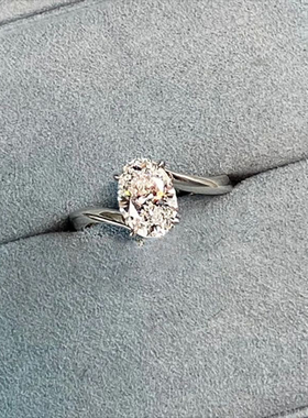 柏诗艾菲高碳钻S925纯银公主皇冠高级小众6*9戒指简单结婚戒指