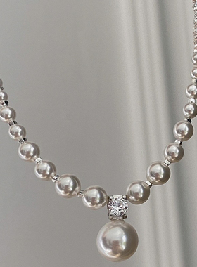 原创施家珍珠强光项链高级感锁骨链碎银百搭小众气质吊坠配饰