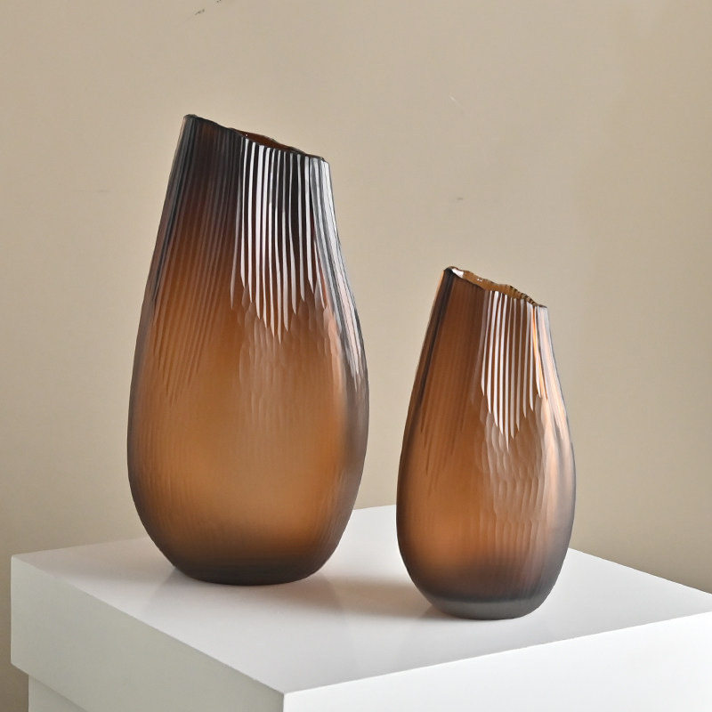 简约玻璃棕色花器客厅摆件插花样板间玄关电视柜软装饰品水培花瓶,淘宝优惠券,粉丝福利购,淘宝优惠卷