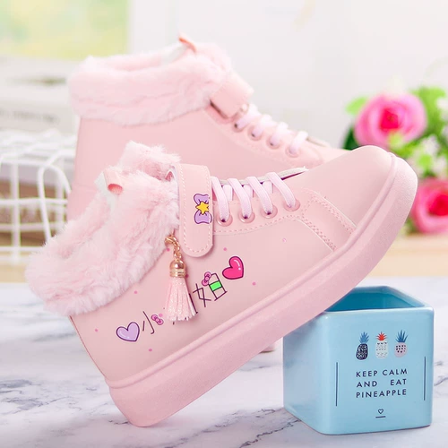 Флисовые высокие туфли, зимняя повседневная обувь, подходит для подростков, 15 лет