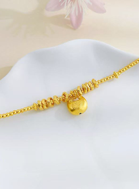 5D硬金黄金胖福手链女999足金小克重盘缠金珠手串纯金手饰送女友