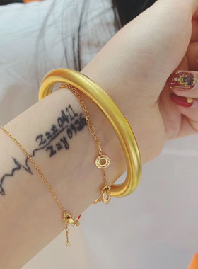 3D硬金黄金手镯足金999古法金传承金镯子正圆手环大气时尚新款女