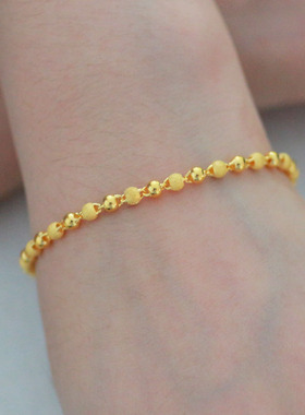 黄金手链9999足金女款转运珠沙面光面素金珠珠链纯金手饰按克