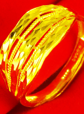 黄金戒指女款9999足金指环多层步步高纯金首饰送妈妈生日礼物