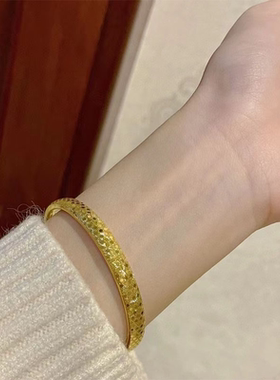 5D黄金蹦迪手镯女款足金999时尚简约爆闪金镯子纯金新品亮面手环