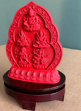 朱砂五路财神摆件密教黄白红黑绿藏哈纳玻大庄严之首纳福车上摆台