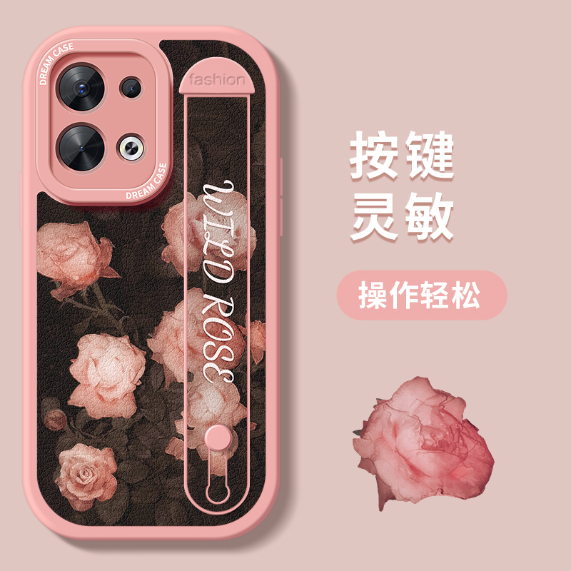 玫瑰花腕带适用opporeno9手机壳女款reno9pro保护套reno8防摔8proreno7se全包reon6pro硅胶reno5镜头十新款5g - 图1