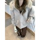Hooded detachable fur collar zipper woolen jacket