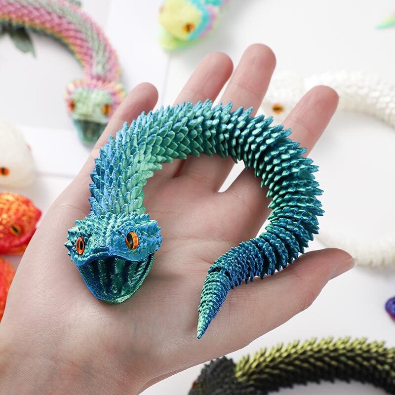 3D printed snake joints, viper figure ornaments, simulated animal model, luminous children's birthday gift, can open mouth