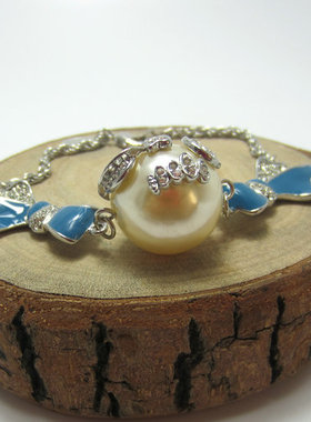 土星大珍珠蝴蝶结手链蓝色