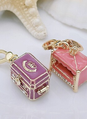 紫红色百宝箱粉色猫房子吊坠