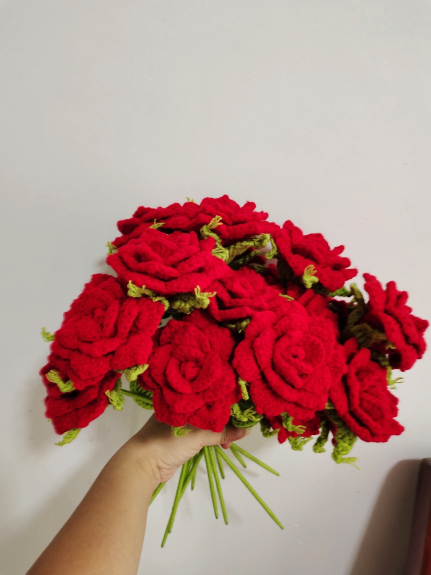 可定制全店满38包邮手工勾织玫瑰花毛线花成品情人节礼物DIY