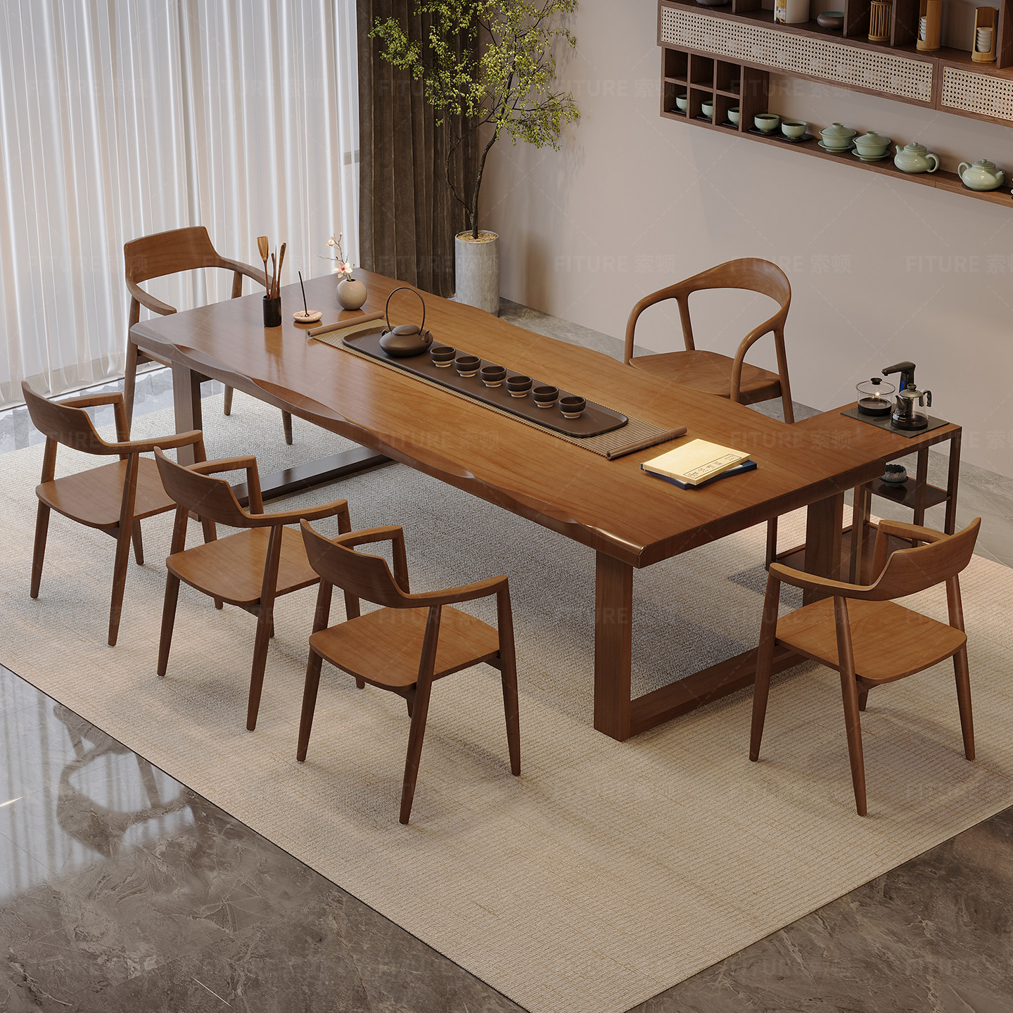 新中式实木大板茶桌茶盘一体泡茶桌椅组合客厅家用办公室功夫茶台,淘宝优惠券,粉丝福利购,淘宝优惠卷