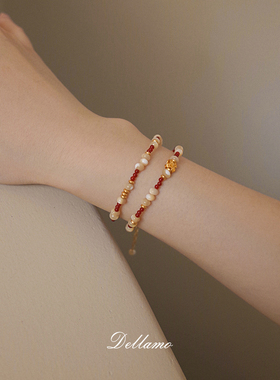 dellamo陌上花开红玛瑙手链女小众高级感手串配饰复古新中式国风