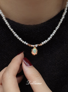 欧泊天然珍珠项链小众高级感