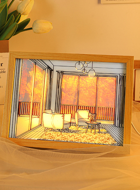 速发床艺灯光摆光画小夜灯装饰画头术相框画氛围灯礼物家居装饰画