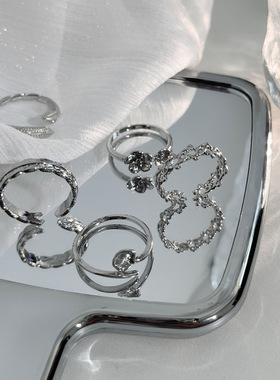 银色素圈开口戒指女小众设计高级感冷淡风情侣指环时尚个性食指戒