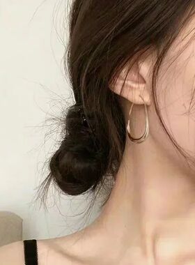 Retro Hot Sale Geometric Oval Hoop Earrings for Women Simple