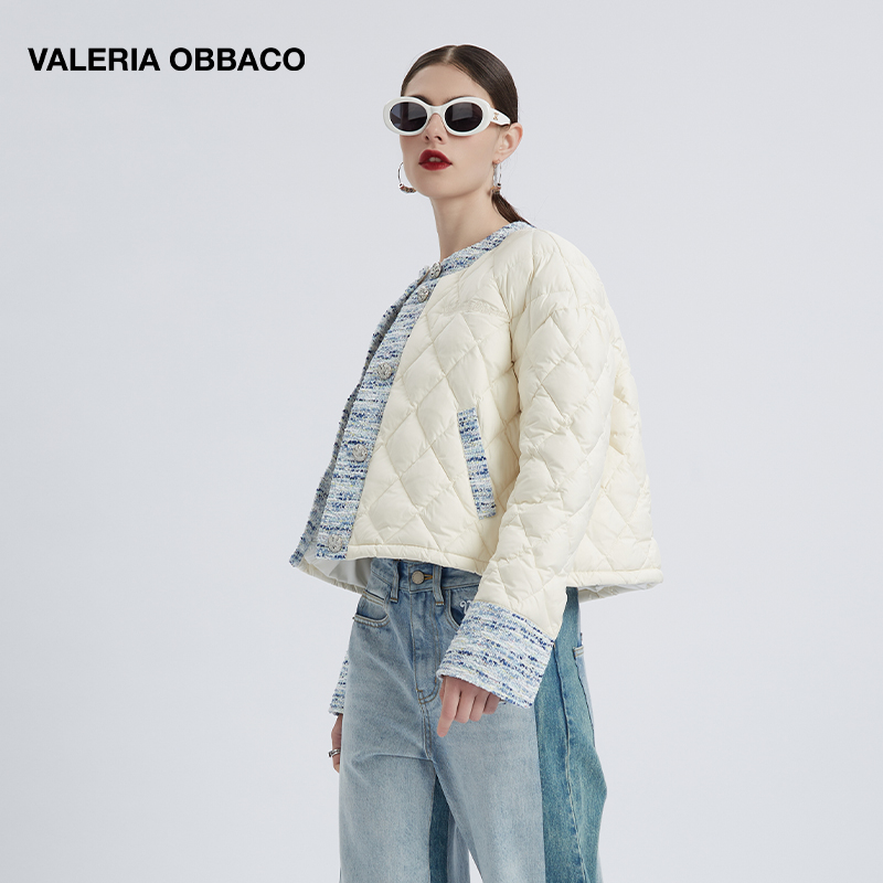 Valeria Obbaco潮牌羽绒服女2023冬季新款拼接时尚修身保暖短外套 - 图1