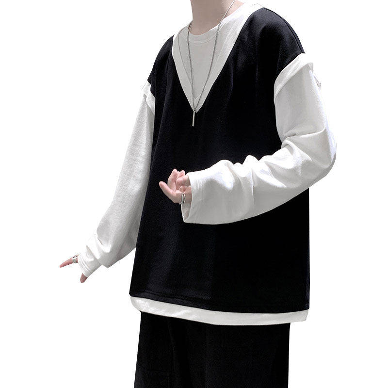 秋季假两件长袖t恤男潮ins卫衣 纯饰服饰T恤